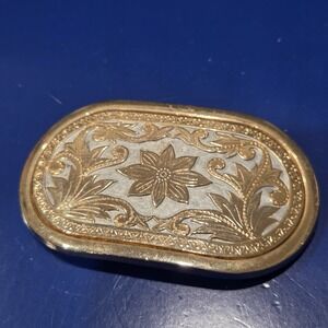 Vintage Gold Tone Floral Engraved Belt Buckle Western Flower Scroll